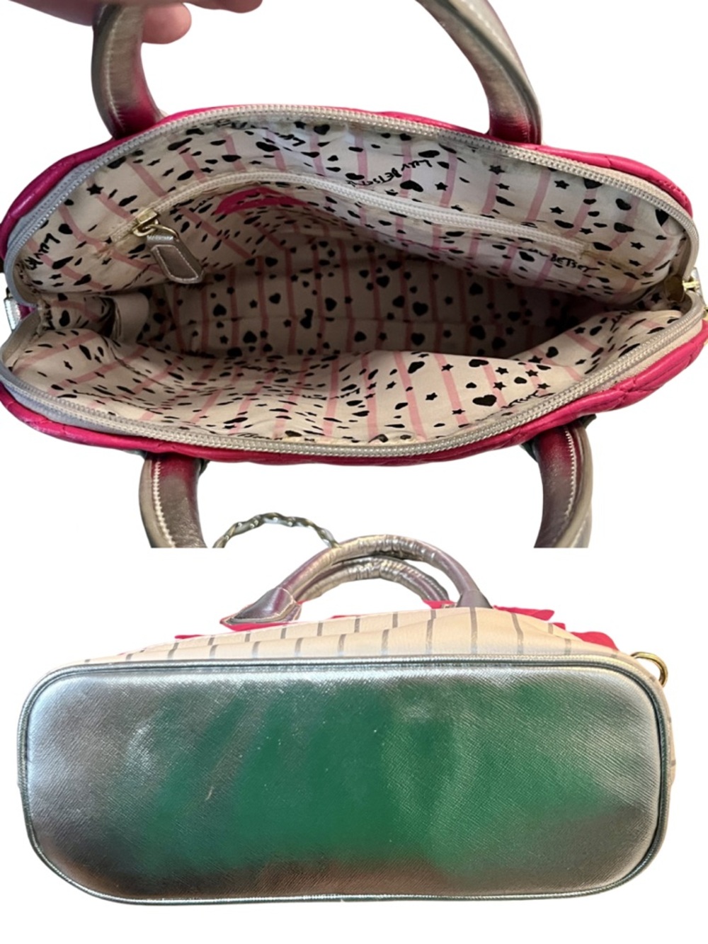 GUC Betsey Johnson Pink Quilted Bag with Silver Accents And Crossbody Strap - Picture 3 of 14